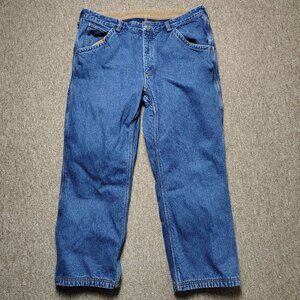 DULUTH TRADING CO Work Jeans Men 42x32 Blue Fleece Lined 100% Cotton Denim